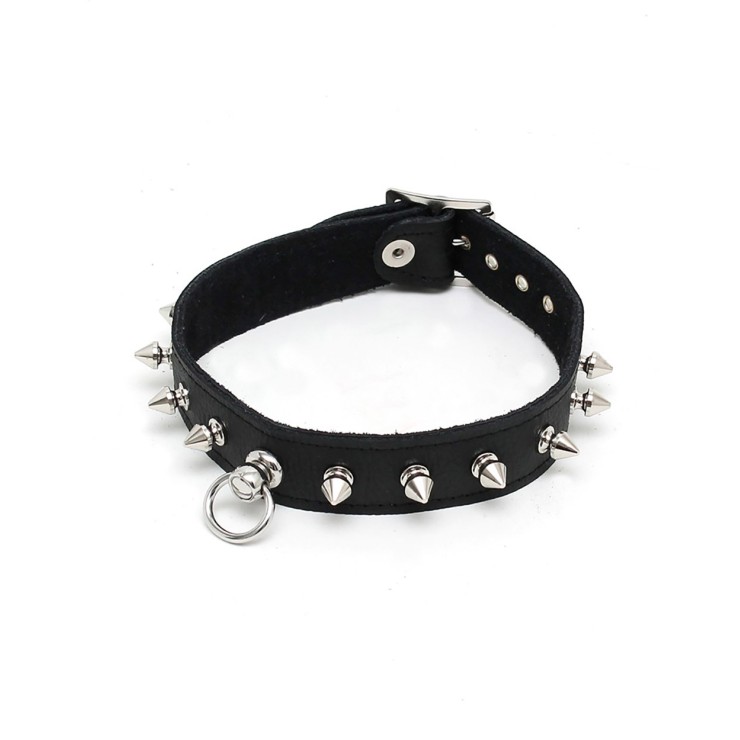 COLLARE PELLE NERO CON BORCHIE 25 MM 2