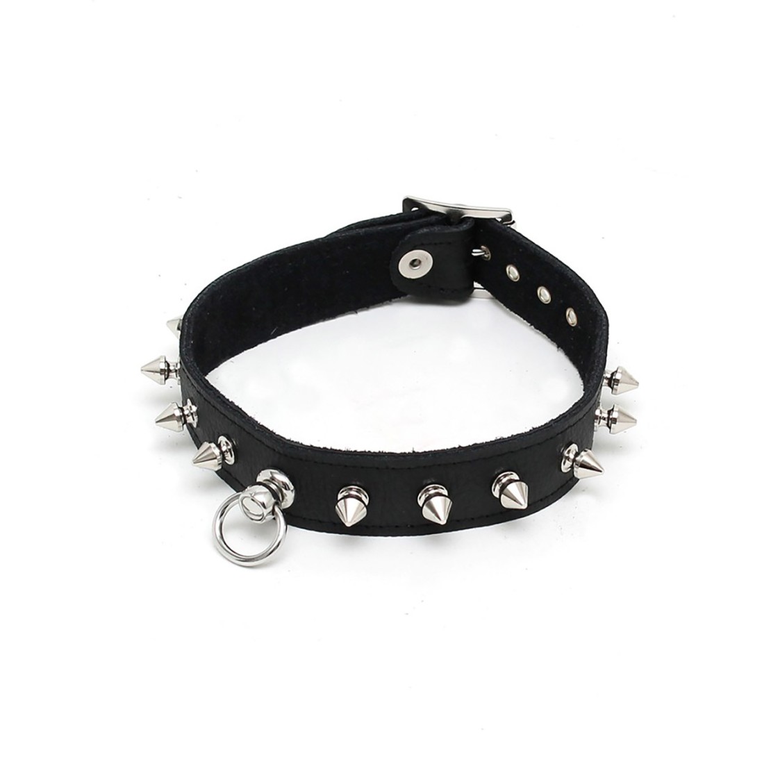 COLLARE PELLE NERO CON BORCHIE 25 MM