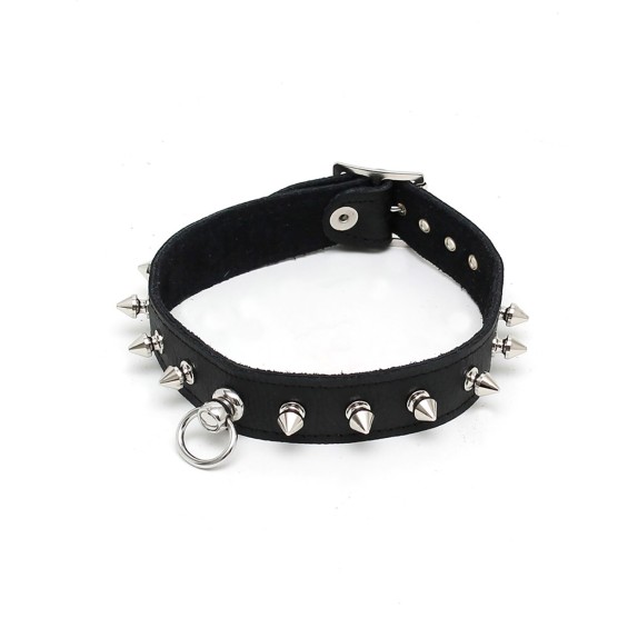 COLLARE PELLE NERO CON BORCHIE 25 MM