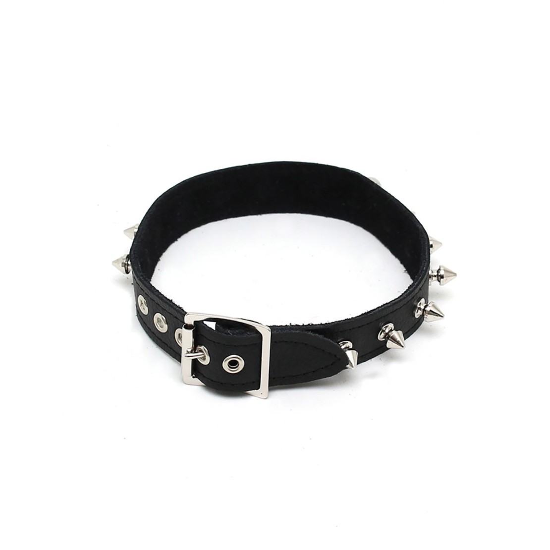 COLLARE PELLE NERO CON BORCHIE 25 MM