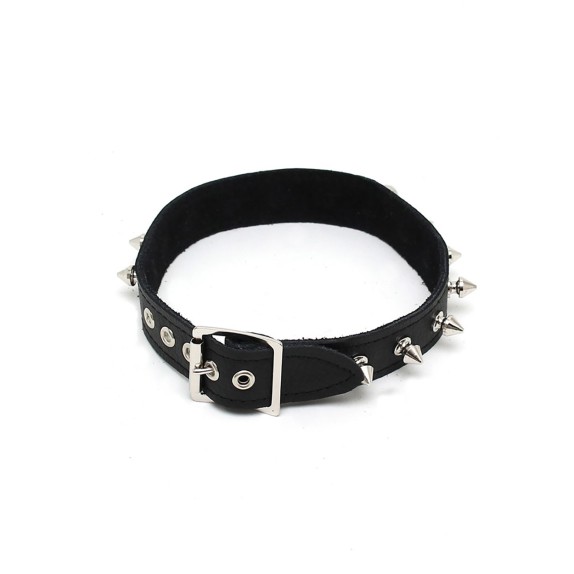 COLLARE PELLE NERO CON BORCHIE 25 MM