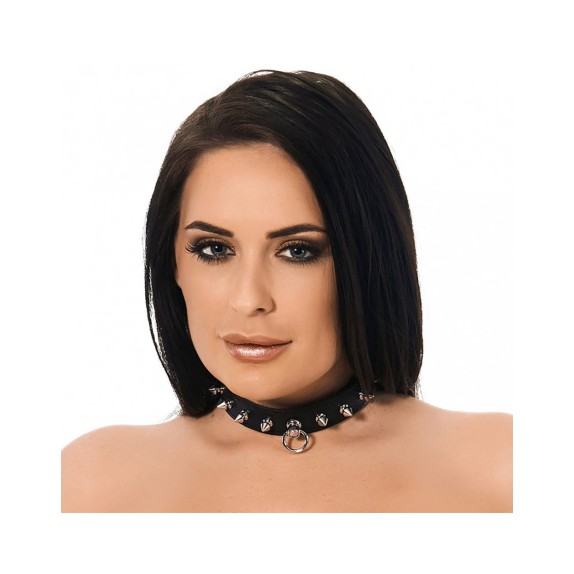 COLLARE FETISH SEXY PELLE NERO DONNA CON BORCHIE 25 MM