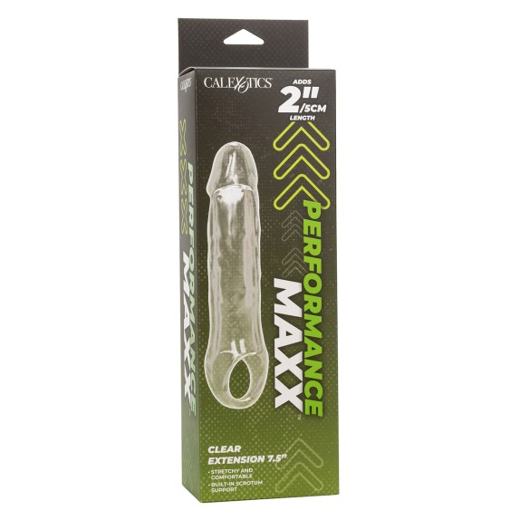 SEX TOY GUAINA PROLUNGA TRASPARENTE PER UOMO 23,5 CM CON ANELLO PER TESTICOLI PERFORMANCE MAXX