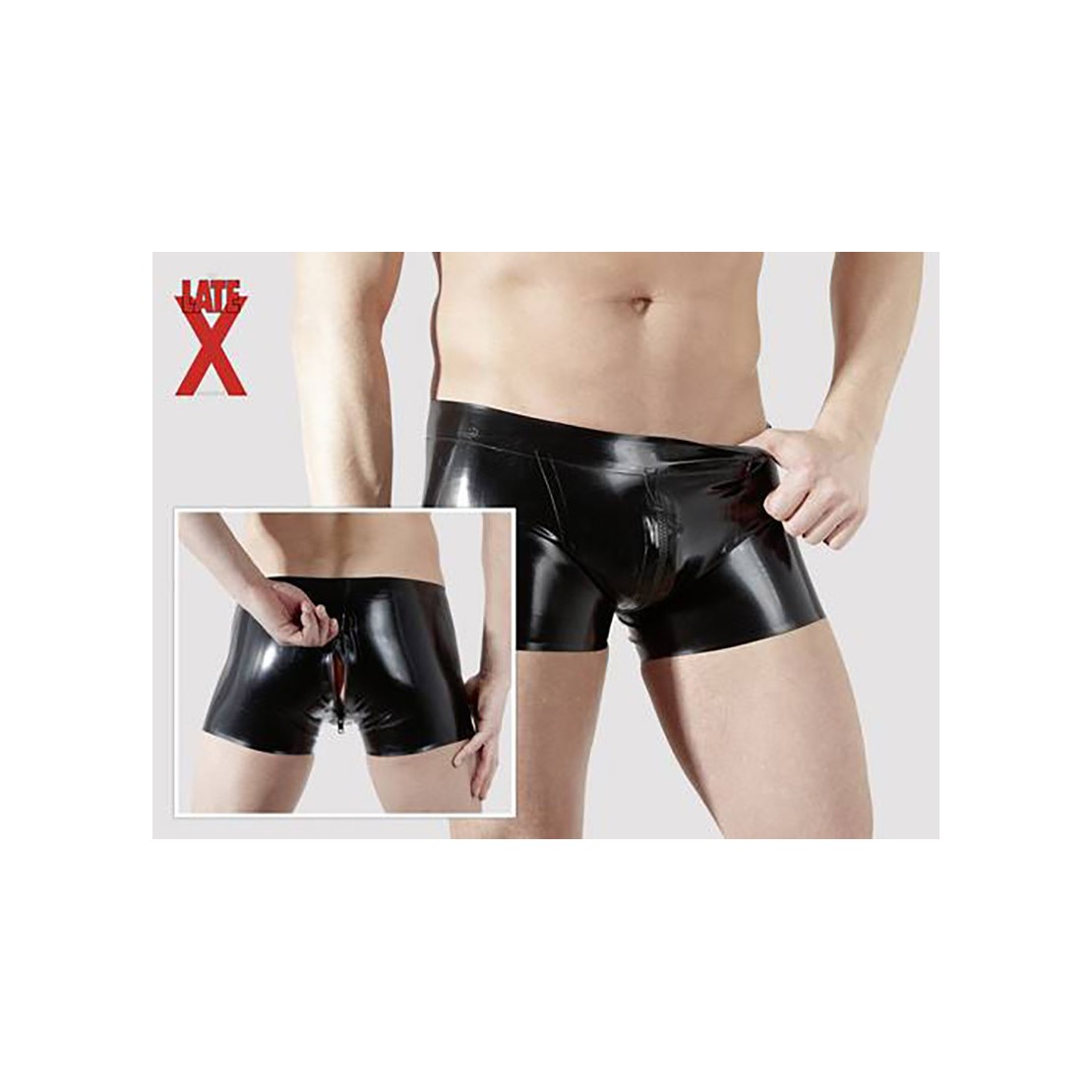 PANTALONCINO SEXY IN LATEX PER UOMO CON CERNIERA