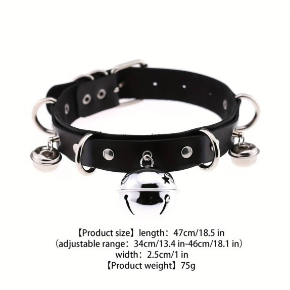 COLLARE SEXY CON CAMPANELLI E CINGHIA REGOLABILE BDSM