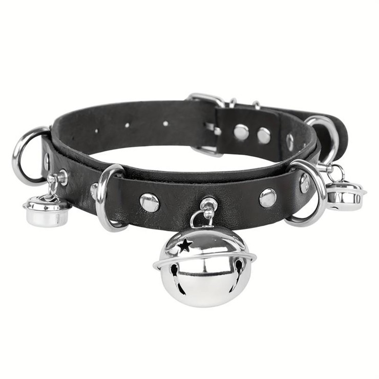 COLLARE SEXY CON CAMPANELLI E CINGHIA REGOLABILE BDSM