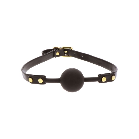 BALL GAG IN PELLE SINTETICA NERA CON BORCHIE DORATE TABOOM
