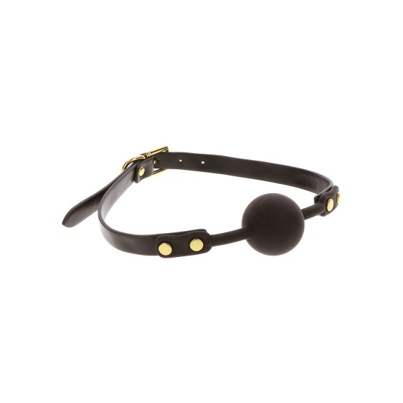 BALL GAG IN PELLE SINTETICA NERA CON BORCHIE DORATE TABOOM