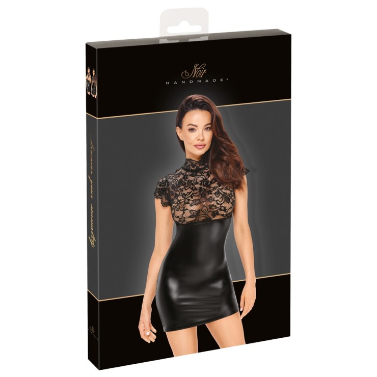 MINI ABITO SEXY IN SPANDEX E PIZZO CON SCHIENA APERTA NOIR