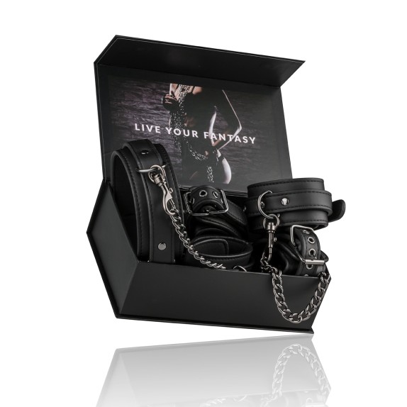 SET BONDAGE CON COLLARE MANETTE E CAVIGLIERE CON CATENA RESTRAINT SET