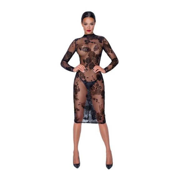 VESTITO SEXY PER DONNA TRASPARENTE CON DETTAGLI RICAMATI NOIR HANDMADE
