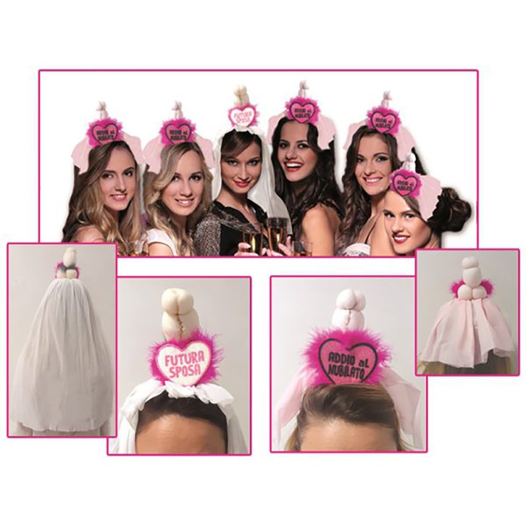 SET DI 6 CERCHIETTI CON VELO, SEXY BRIDE CON STAMPA GLITTER
