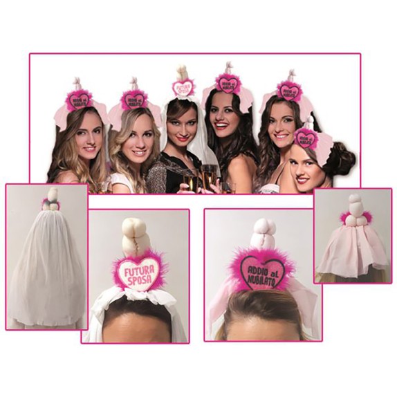 SET DI 6 CERCHIETTI CON VELO, SEXY BRIDE CON STAMPA GLITTER
