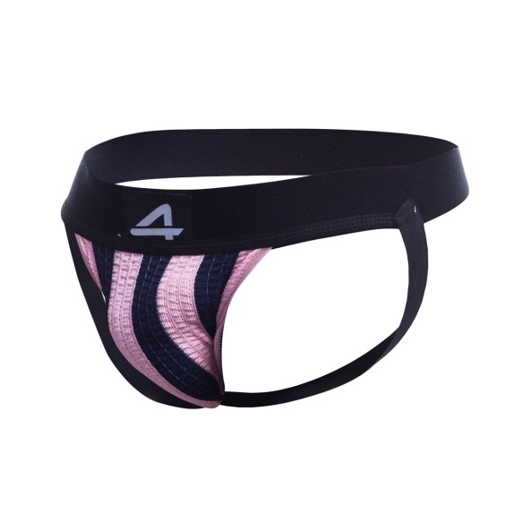JOCKSTRAP SEXY PER UOMO A STRISCE VERTICALI ROSA E NERE CON TESSUTO EFFETTO CALZETTONE