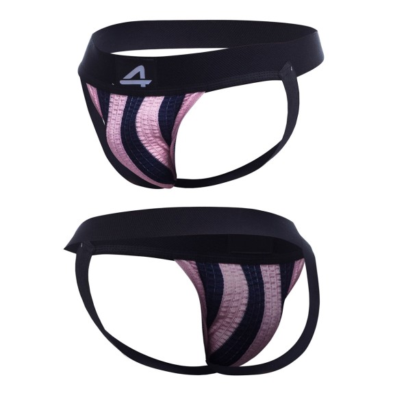 JOCKSTRAP SEXY PER UOMO A STRISCE VERTICALI ROSA E NERE CON TESSUTO EFFETTO CALZETTONE