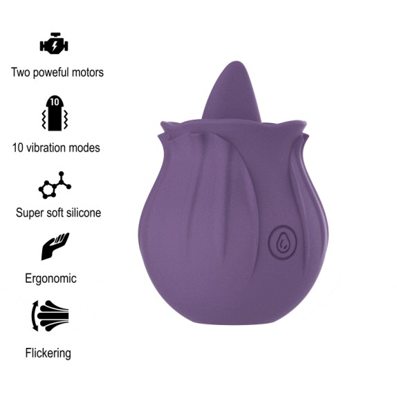 ROSA CON LINGUA VIBRANTE STIMOLATORE PER CLITORIDE RICARICABILE VIOLET