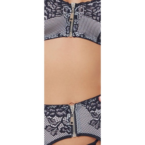 SET 3 PEZZI COMPLETO INTIMO SEXY APERTO RICAMATO PER DONNA