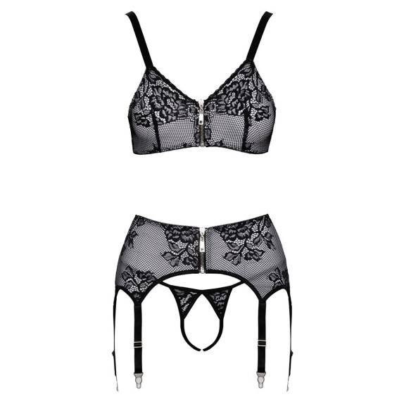 SET 3 PEZZI COMPLETO INTIMO SEXY APERTO RICAMATO PER DONNA