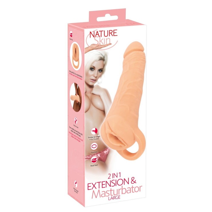 PROLUNGA E MASTURBATORE 2IN1 PER UOMO CON ANELLO MEDIUM O...