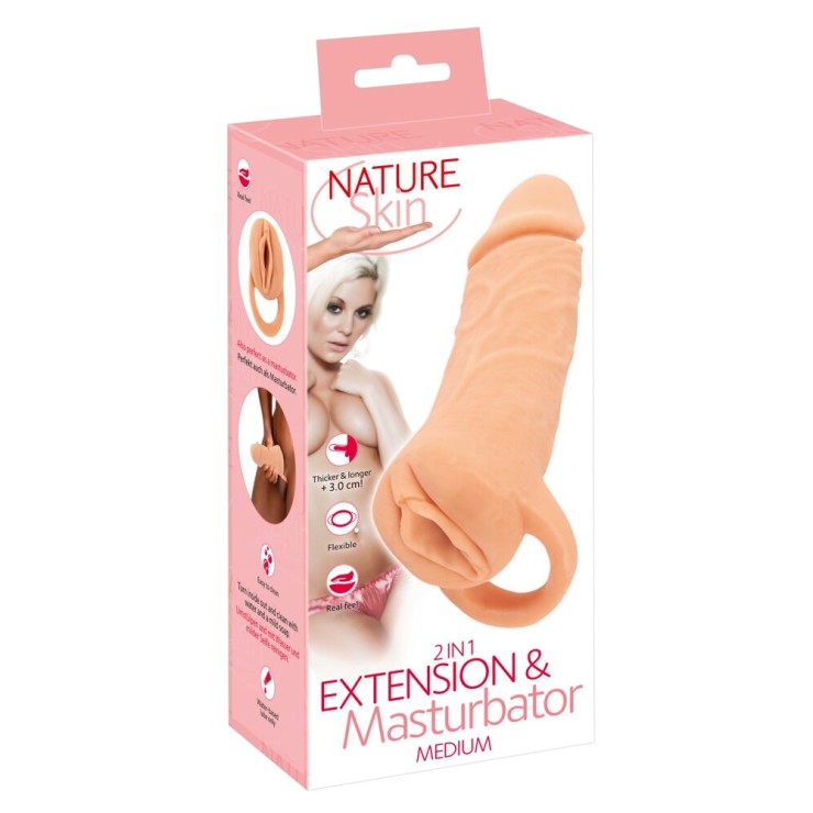 PROLUNGA E MASTURBATORE 2IN1 PER UOMO CON ANELLO MEDIUM O... 2