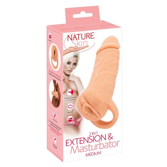 PROLUNGA E MASTURBATORE 2IN1 PER UOMO CON ANELLO MEDIUM O LARGE