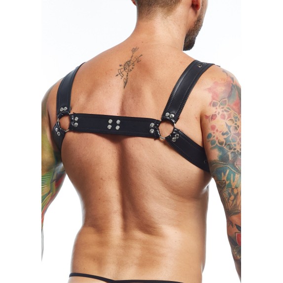 HARNESS SEXY PER UOMO IN ECOPELLE REGOLABILE CON ANELLO CENTRALE DNGEON