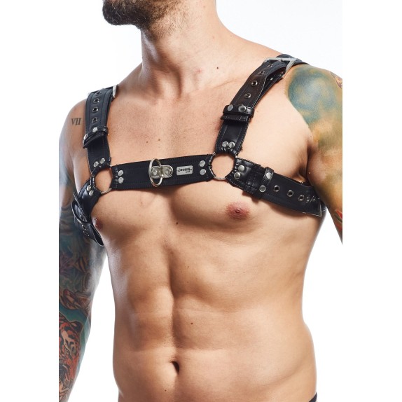 HARNESS SEXY PER UOMO IN ECOPELLE REGOLABILE CON ANELLO CENTRALE DNGEON