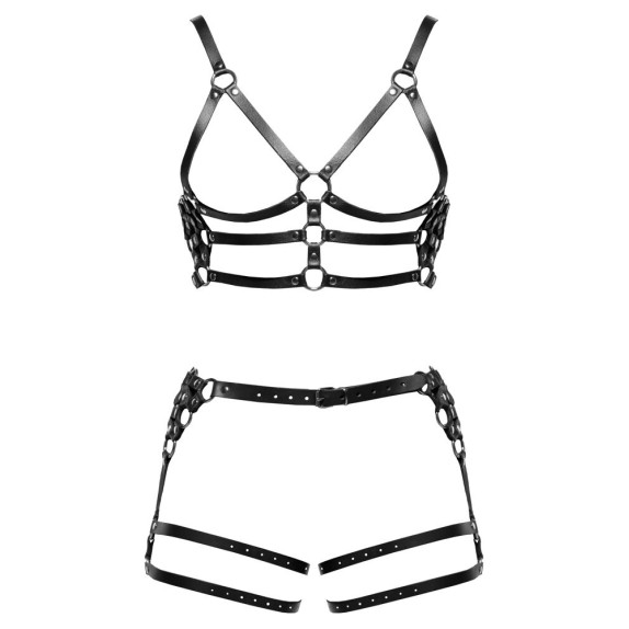 HARNESS UOMO SEXY IN PELLE SET 2 PEZZI REGOLABILE CON ANELLI METALLICI