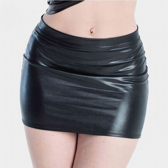 MINI GONNA SEXY PER DONNA CON SEDERE SCOPERTO IN SPANDEX EFFETTO BAGNATO