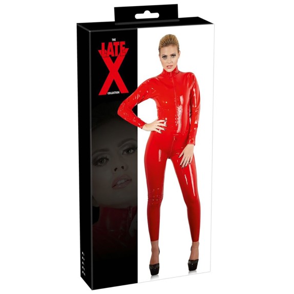 TUTA IN LATEX ROSSO SEXY PER DONNA CON VARIE ZIP E MANICA LUNGA
