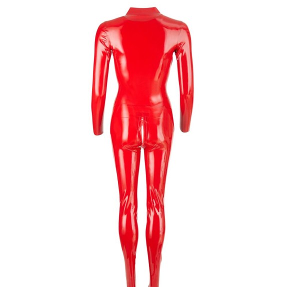 TUTA IN LATEX ROSSO SEXY PER DONNA CON VARIE ZIP E MANICA LUNGA