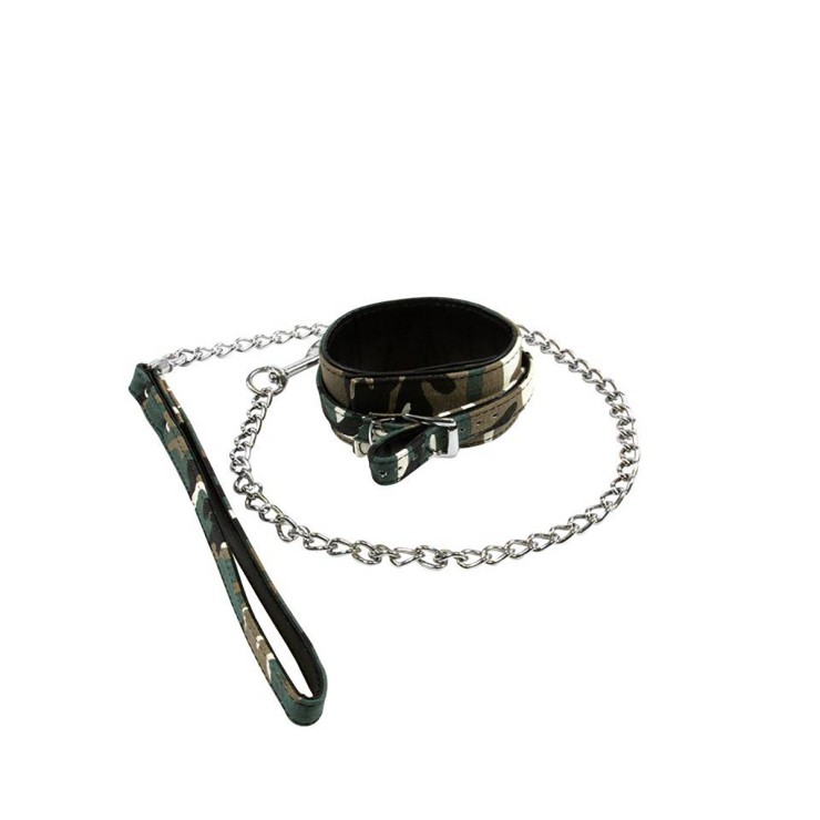COLLARE CON GUINZAGLIO UNISEX MILITARE REGOLABILE