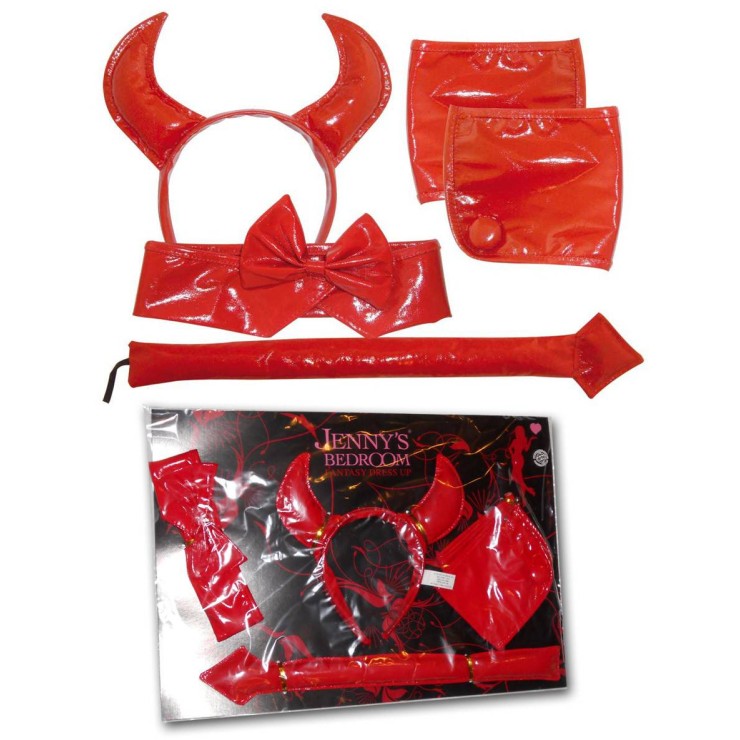 KIT DIAVOLETTO ROSSO IN PVC PER TRAVESTIMENTO SEXY HALLOWEEN