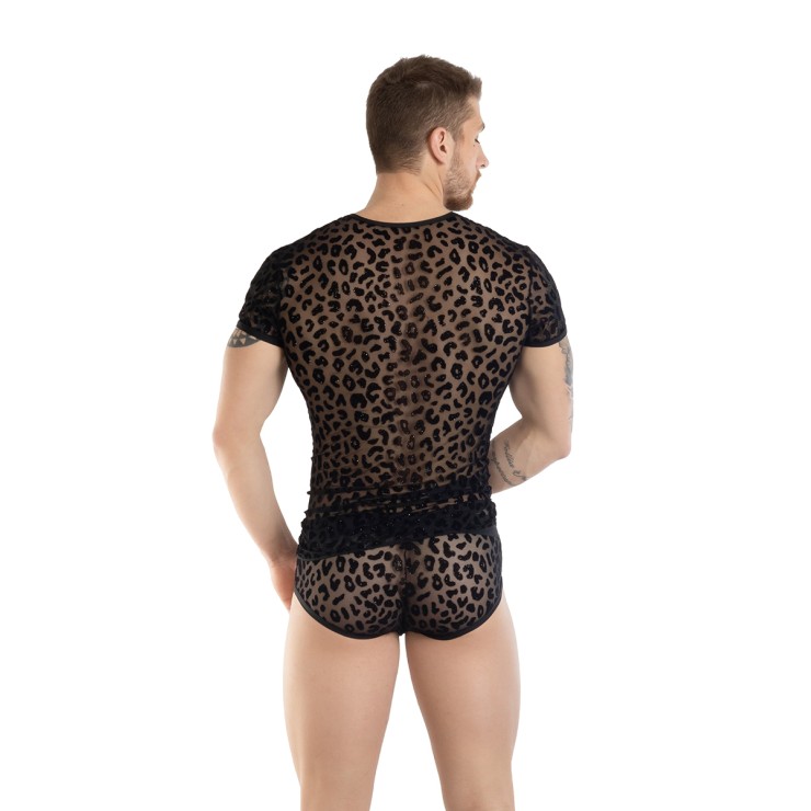 MAGLIETTA SEXY PER UOMO ANIMALIER RICAMI LEOPARDATO IN... 2