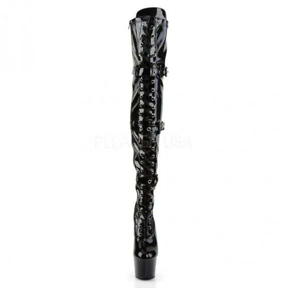 STIVALE SEXY NERO SOPRA AL GINOCCHIO CON LACCI ANTERIORI E FIBBIE LATERALI 18 CM
