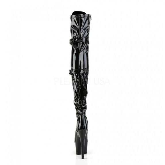 STIVALE SEXY NERO SOPRA AL GINOCCHIO CON LACCI ANTERIORI E FIBBIE LATERALI 18 CM