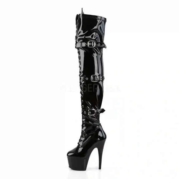STIVALE SEXY NERO SOPRA AL GINOCCHIO CON LACCI ANTERIORI E FIBBIE LATERALI 18 CM