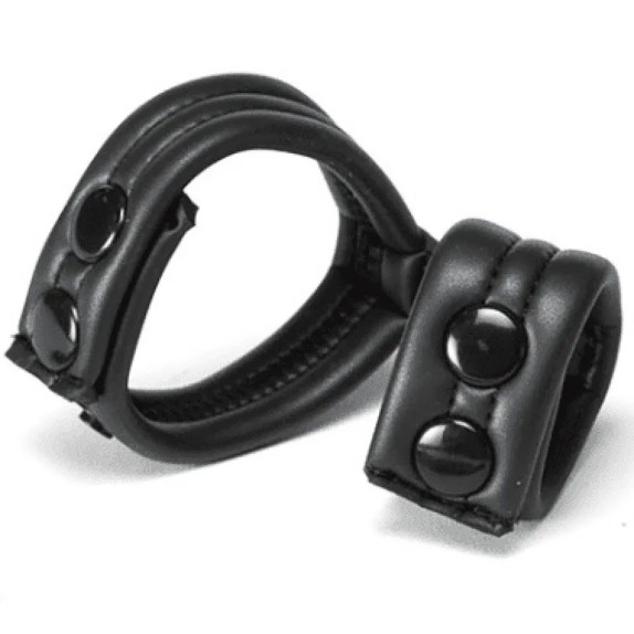 ANELLO DOPPIO PER PENE  IN NEOPRENE NERO CON BOTTONI