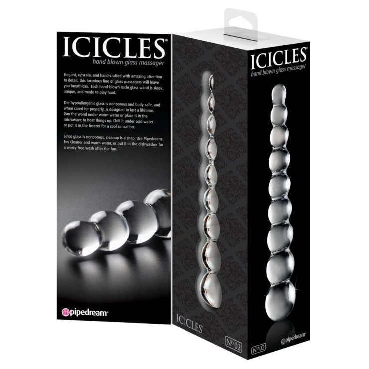 DILDO IN VETRO CON PALLINE ICICLES TRASPARENTE 2