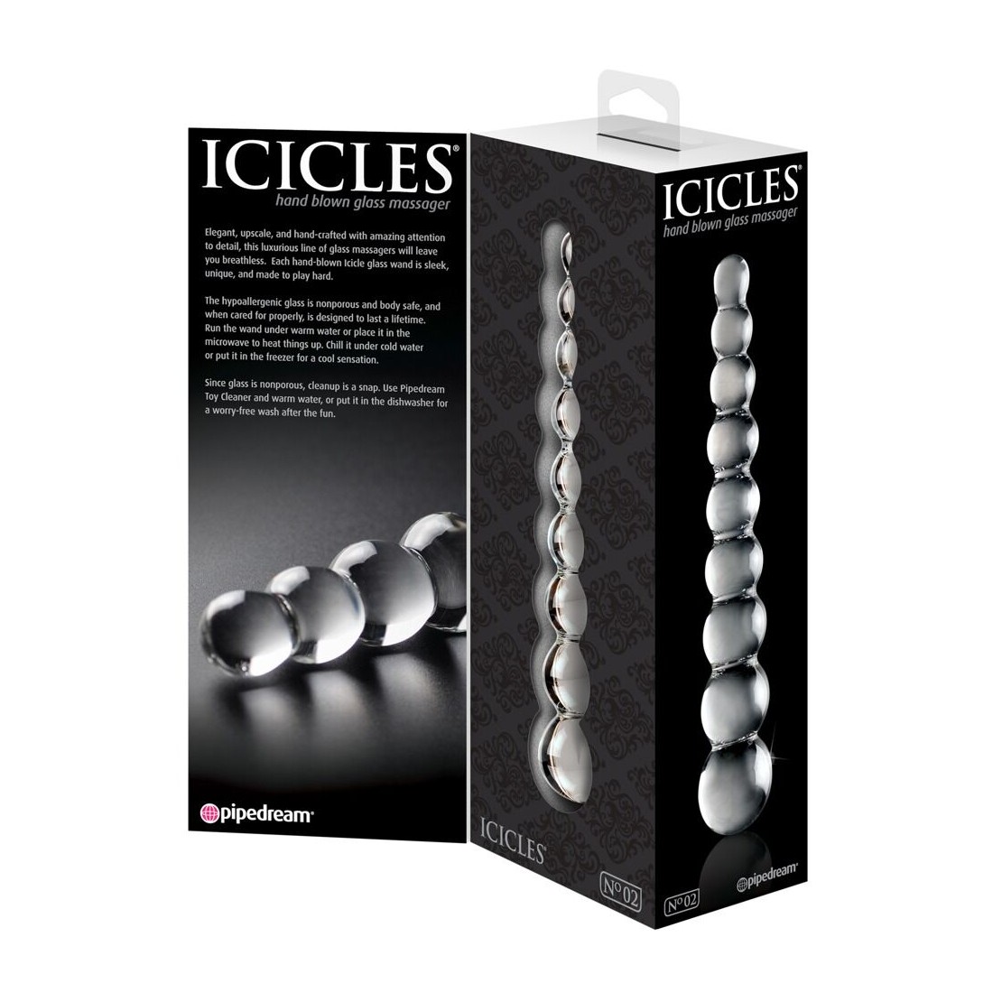 DILDO IN VETRO CON PALLINE ICICLES TRASPARENTE