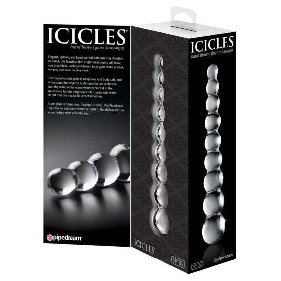 DILDO IN VETRO CON PALLINE ICICLES TRASPARENTE