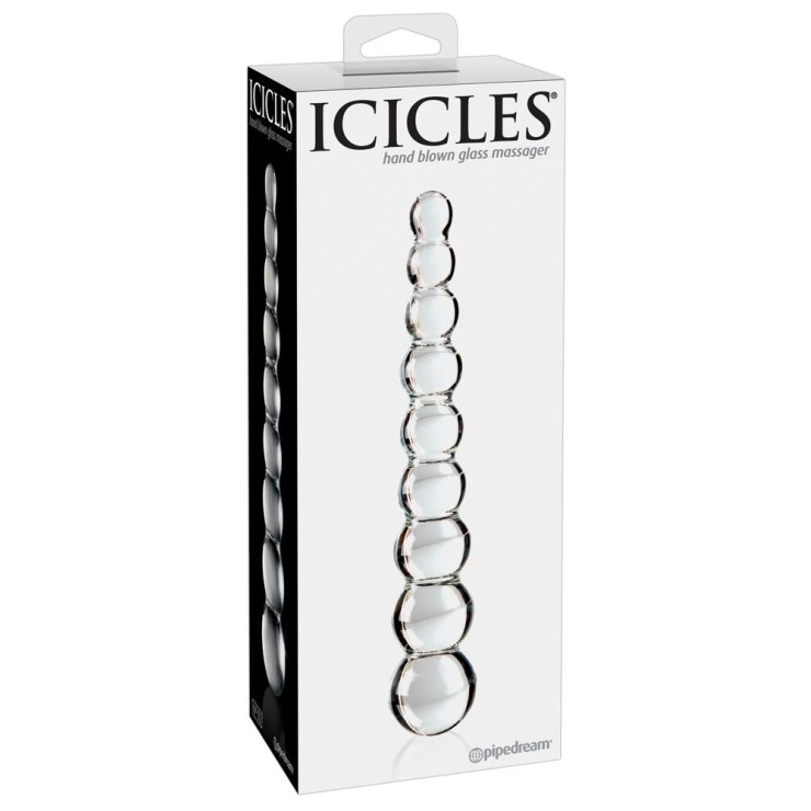 DILDO IN VETRO CON PALLINE ICICLES TRASPARENTE