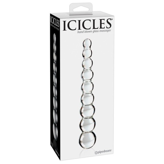 DILDO IN VETRO CON PALLINE ICICLES TRASPARENTE