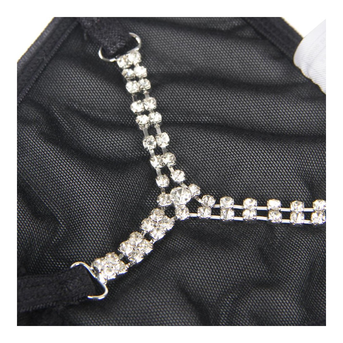 STRING SEXY DA DONNA IN TULLE NERO CON GIOIELLO...