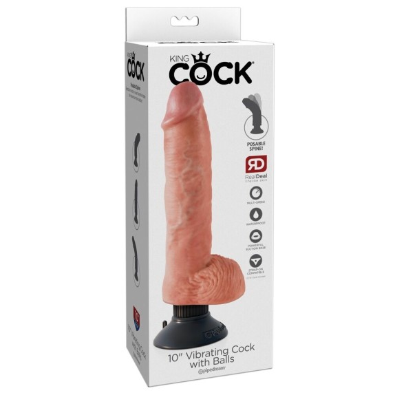 SEX TOY KING COCK REALISTICO CON VENTOSA E TESTICOLI FLESSIBILE 10 INCH
