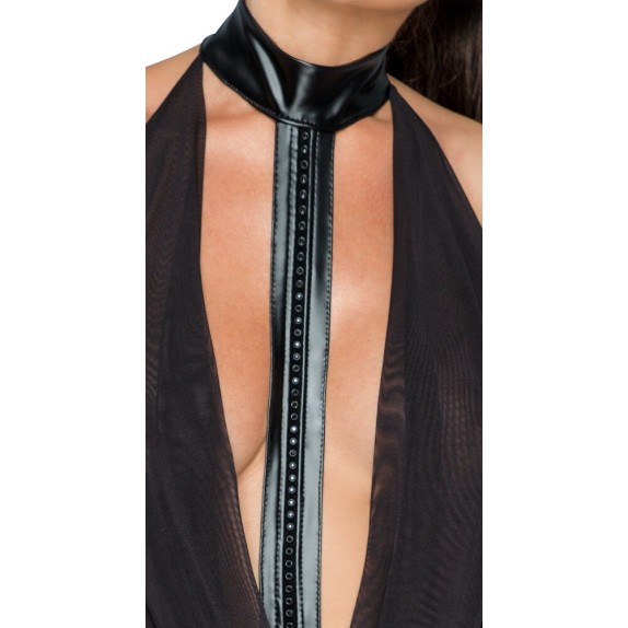 ABITO CORTO WETLOOK SEXY PER DONNA SCOLLATO CON COLLARE E STRASS