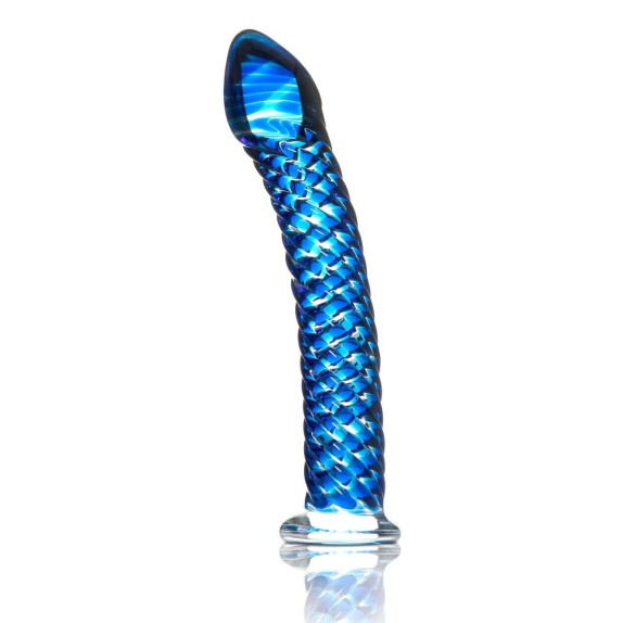 SEX TOY DILDO IN VETRO BLU SEX TOY CON RILIEVI