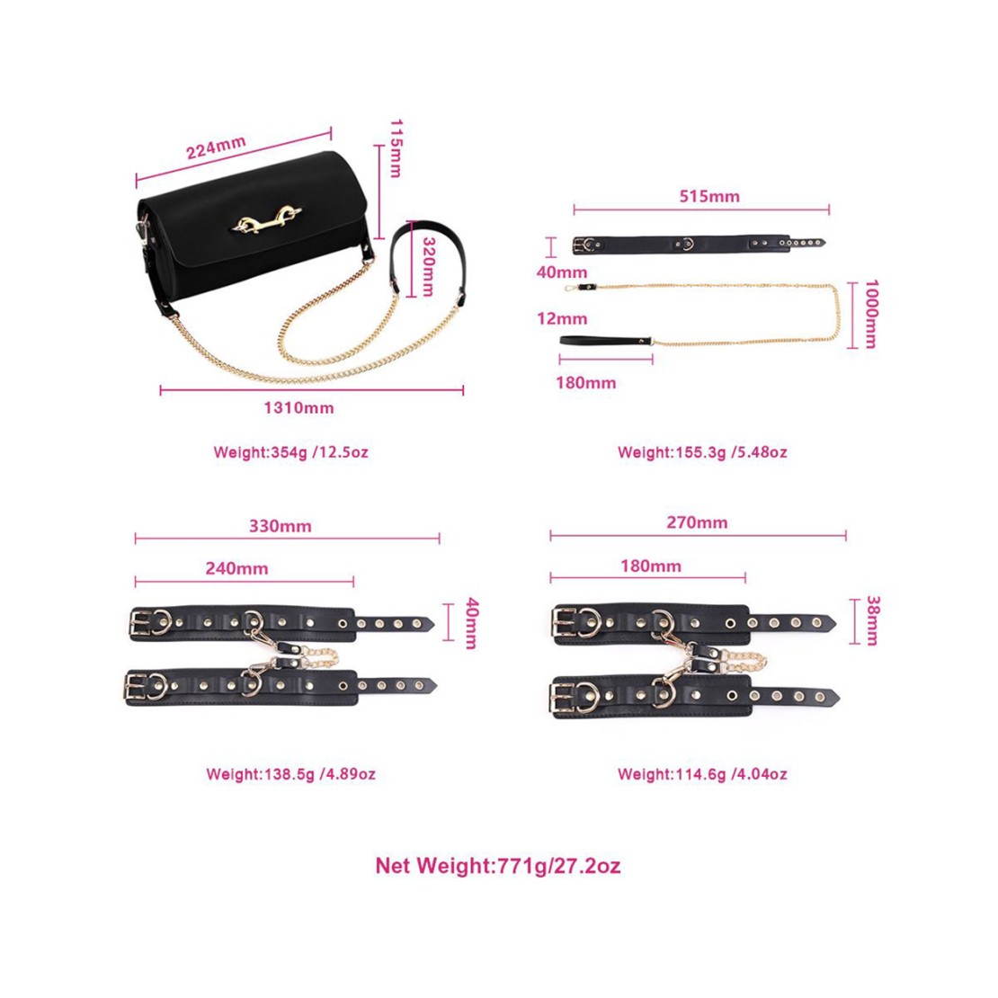 KIT 5 PEZZI PER BDSM SEXY CON BORSA PORTA...