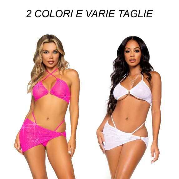 COMPLETO SEXY PER DONNA SET 3 PEZZI CON STRASS LEG AVENUE
