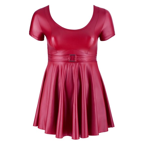 ABITO CORTO SEXY IN TESSUTO ROSSO LUCIDO WETLOOK CON SCOLLO E GONNA SVASATA